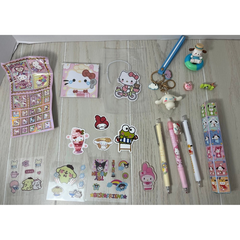 Sanrio Stationery Accessory Lot Pens Stickers Keychain Hello Kitty Figure Pink